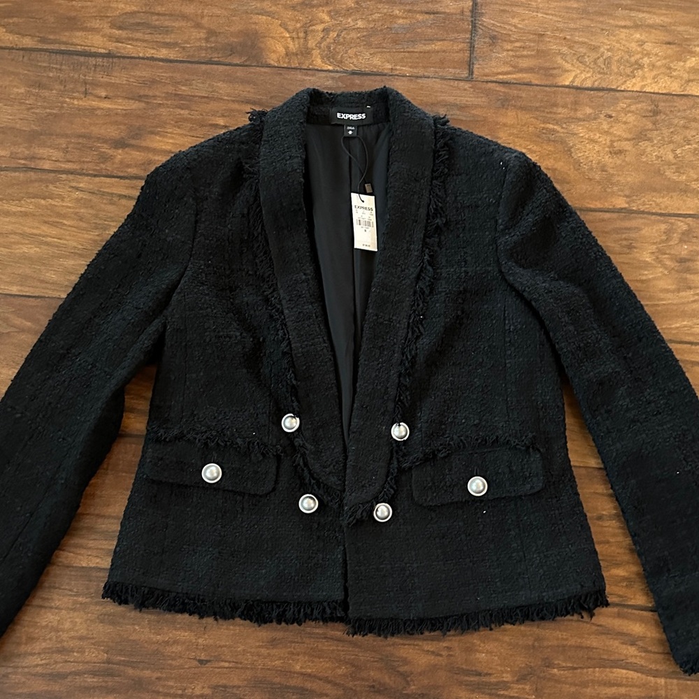 Express Textured Black Blazer with Silver Buttons